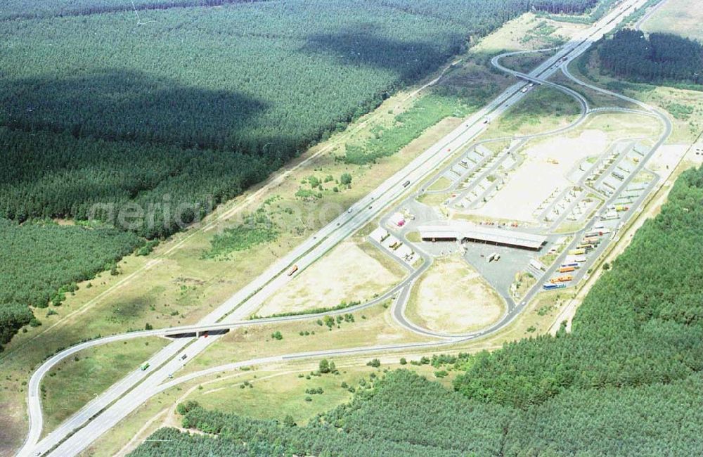 Stolpe-Süd (Kreis Oberhavel) from the bird's eye view: Autobahnraststätte Stolpe (ehem. Güst Stolpe) - heute Autobahnamt Land Brandenburgl