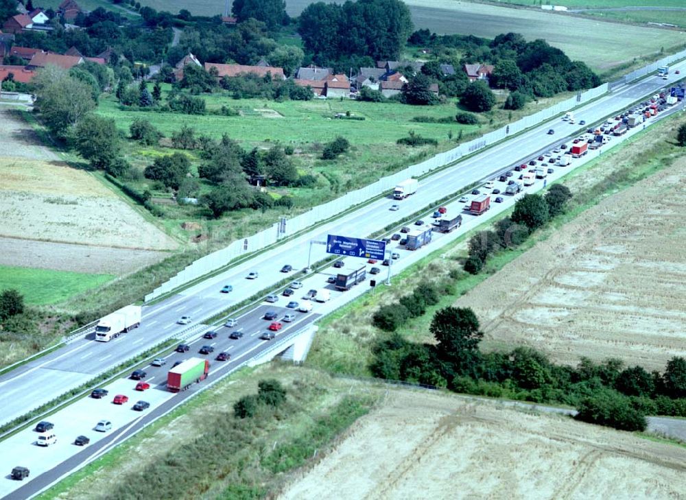 Magdeburg from the bird's eye view: 16.08.2002 Autobahnstau kurz vor dem Magdeburger Kreuz