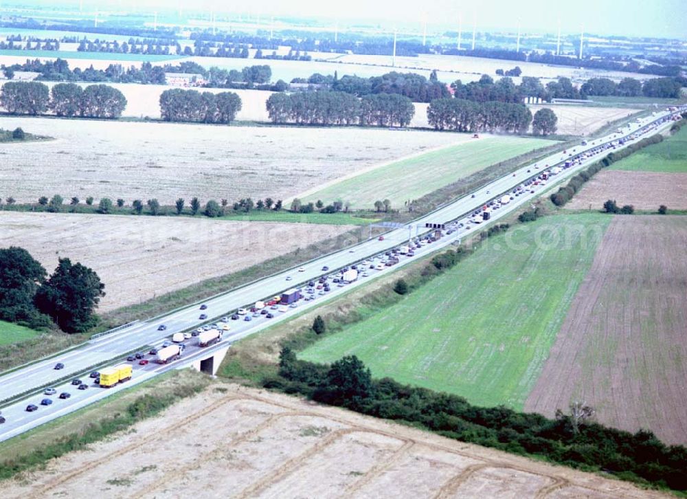 Aerial photograph Magdeburg - 16.08.2002 Autobahnstau kurz vor dem Magdeburger Kreuz