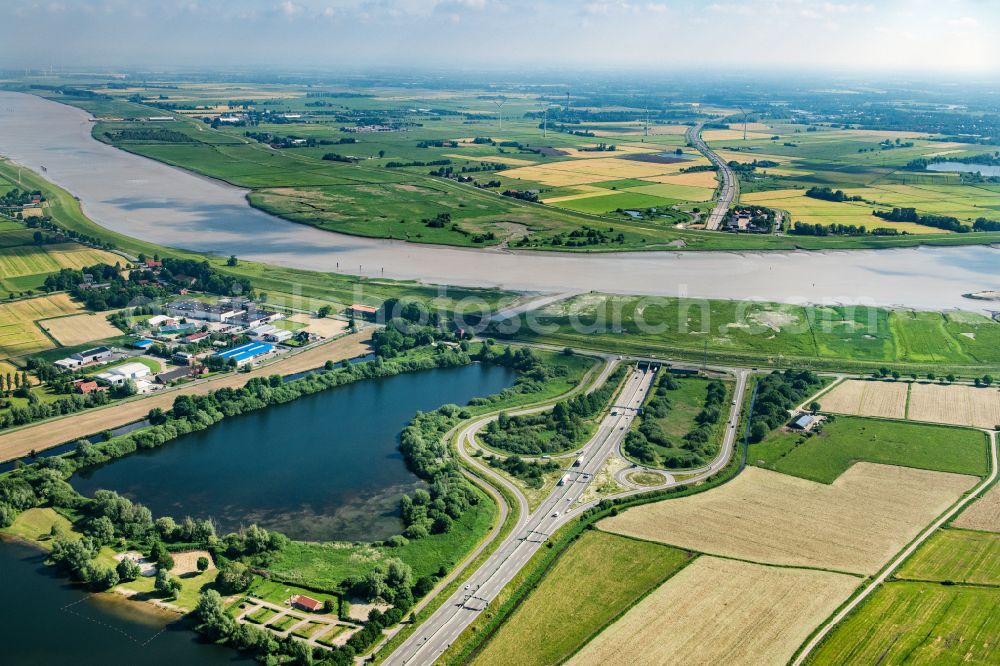 Aerial image Leer (Ostfriesland) - Autobahn tunnel Autobahntrog-A31 Course of the Emstunnel near Leer in the state of Lower Saxony