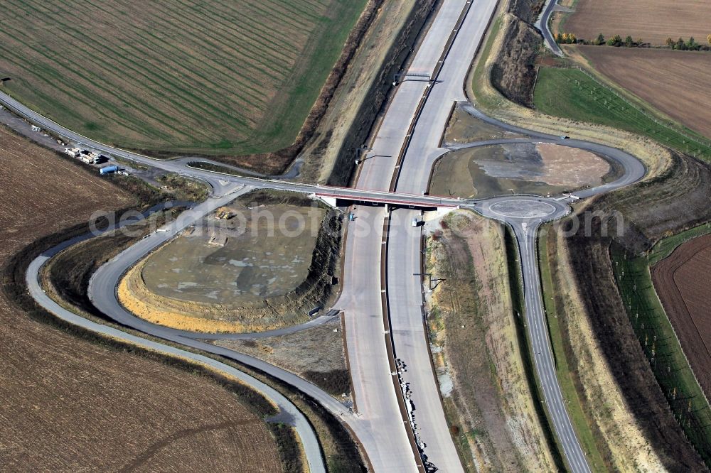 Bucha from above - View of the construction site of the highway relocation E40 European highway A4 near Schorba, Bucha and Oßmaritz north of the existing course.