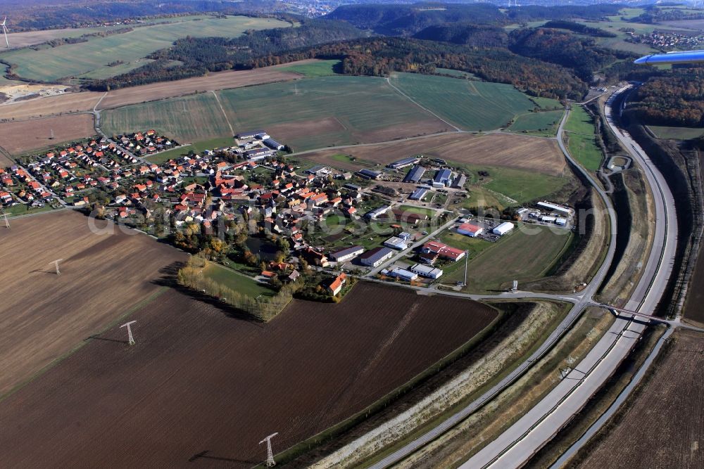 Aerial image Bucha - View of the construction site of the highway relocation E40 European highway A4 near Schorba, Bucha and Oßmaritz north of the existing course.