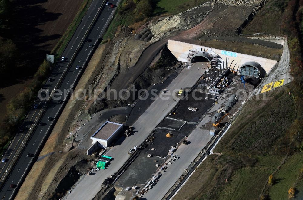 Aerial photograph Jena - View of the construction site chase mountain highway tunnel laying E40 European highway A4 at Jena in Thuringia