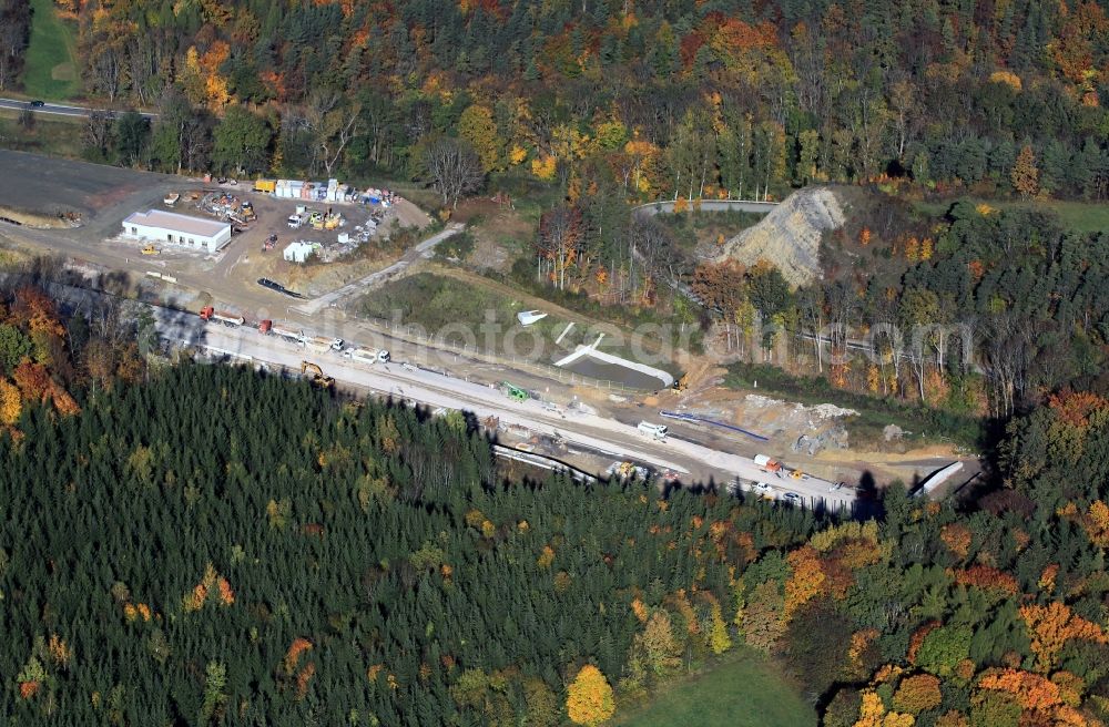 Aerial photograph Bucha - View of the construction site chase mountain highway tunnel laying E40 European highway A4 at Bucha in Thuringia