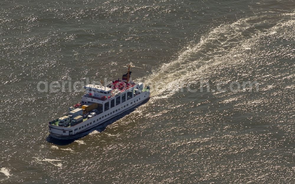 Norderney from above - Autofähre- ferry FRISIA V on the North Sea off the island of Norderney in Lower Saxony