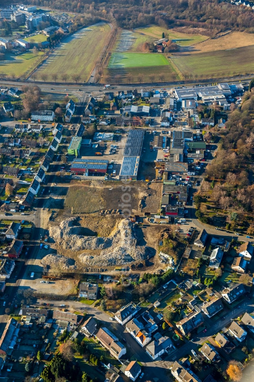 Aerial image Bottrop - Car dealership building Autohaus Borgmann GmbH on the Schubertstrasse - Mozartstrasse in the district Eigen in Bottrop in the state North Rhine-Westphalia