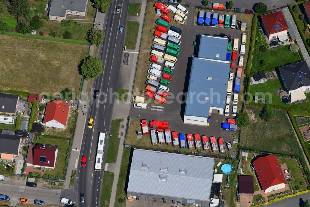 Berlin from above - Car dealership building Autohandel Wendler on Koepenicker Strasse in the district Biesdorf in Berlin, Germany