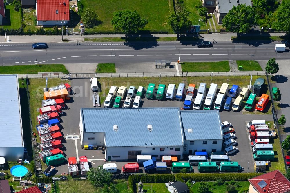 Berlin from above - Car dealership building Autohandel Wendler on Koepenicker Strasse in the district Biesdorf in Berlin, Germany