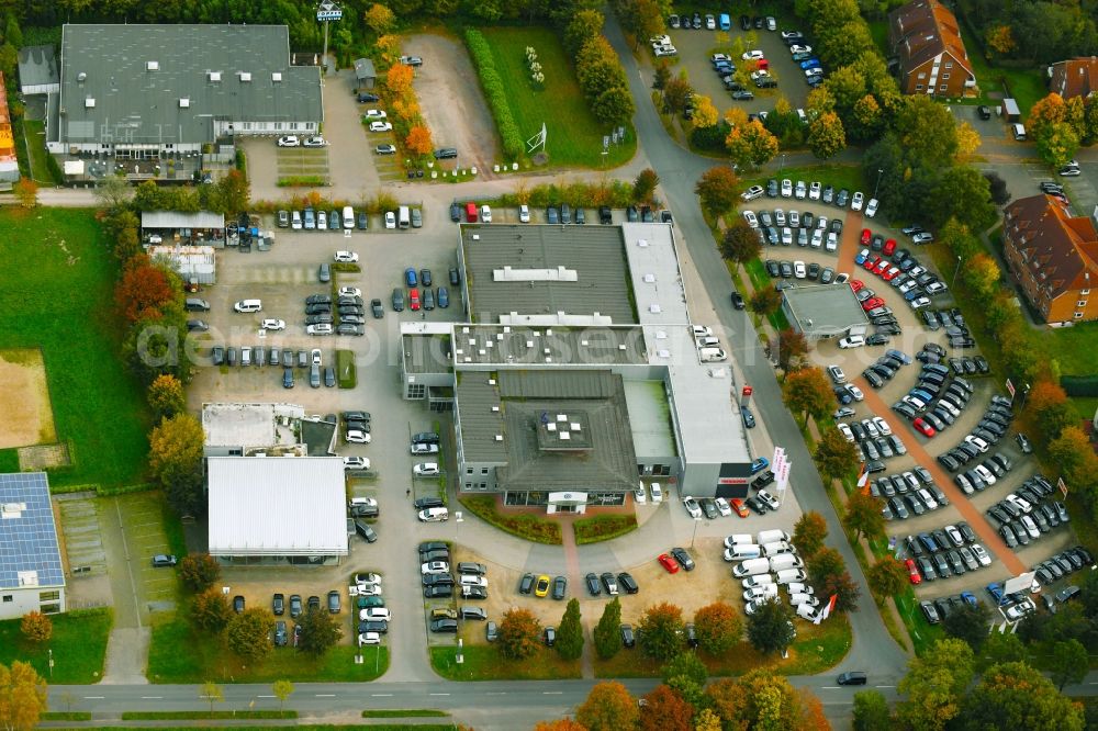 Aerial photograph Weyhe - Car dealership building Autohaus Brandt GmbH Im Bruch in the district Kirchweyhe in Weyhe in the state Lower Saxony, Germany