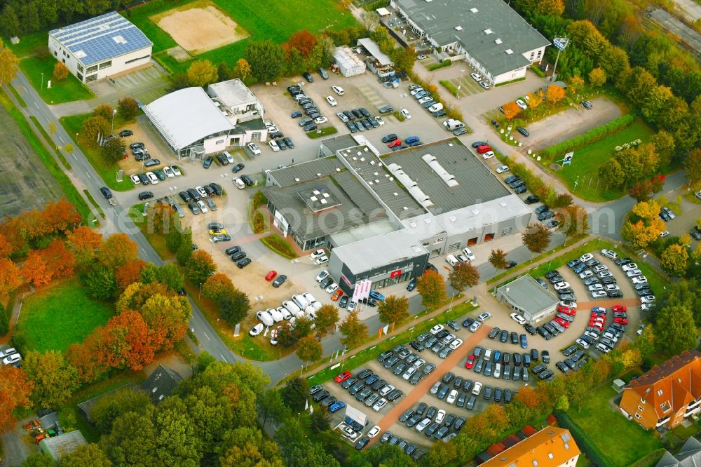 Aerial image Weyhe - Car dealership building Autohaus Brandt GmbH Im Bruch in the district Kirchweyhe in Weyhe in the state Lower Saxony, Germany