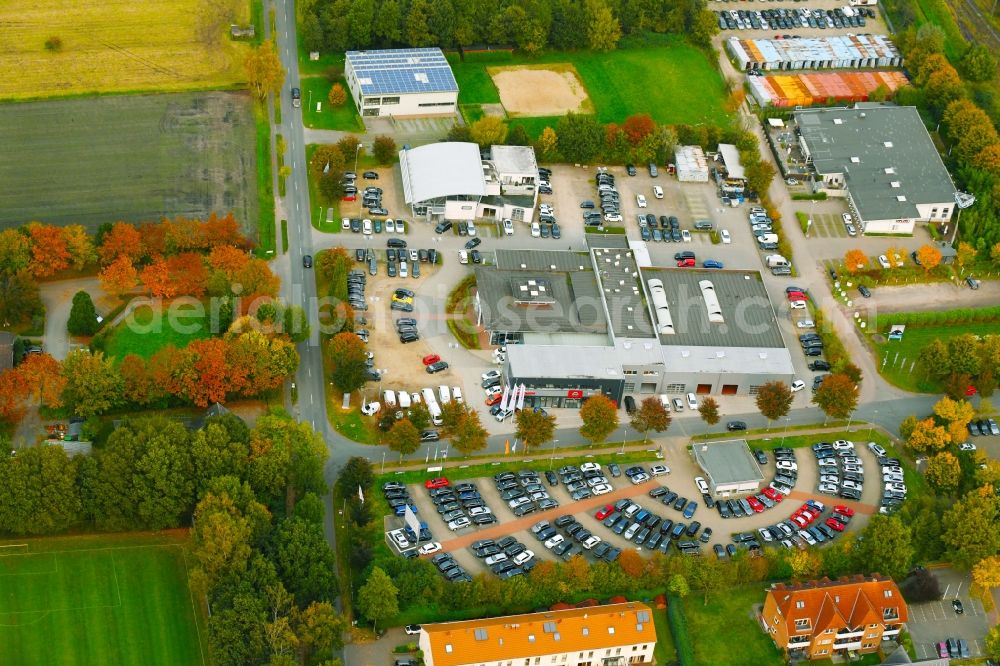 Aerial photograph Weyhe - Car dealership building Autohaus Brandt GmbH Im Bruch in the district Kirchweyhe in Weyhe in the state Lower Saxony, Germany