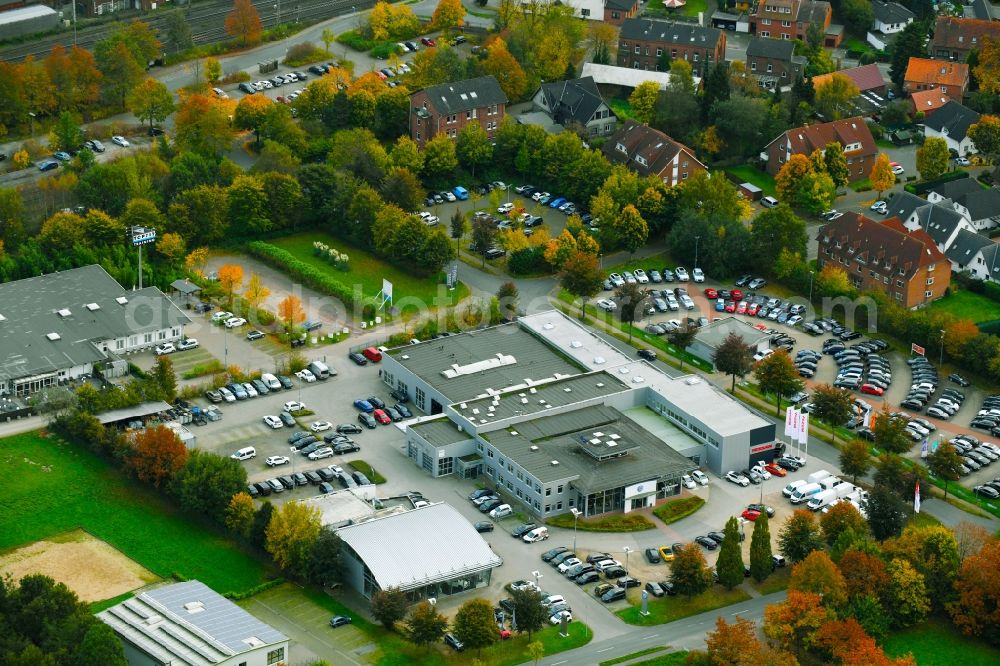 Aerial image Weyhe - Car dealership building Autohaus Brandt GmbH Im Bruch in the district Kirchweyhe in Weyhe in the state Lower Saxony, Germany