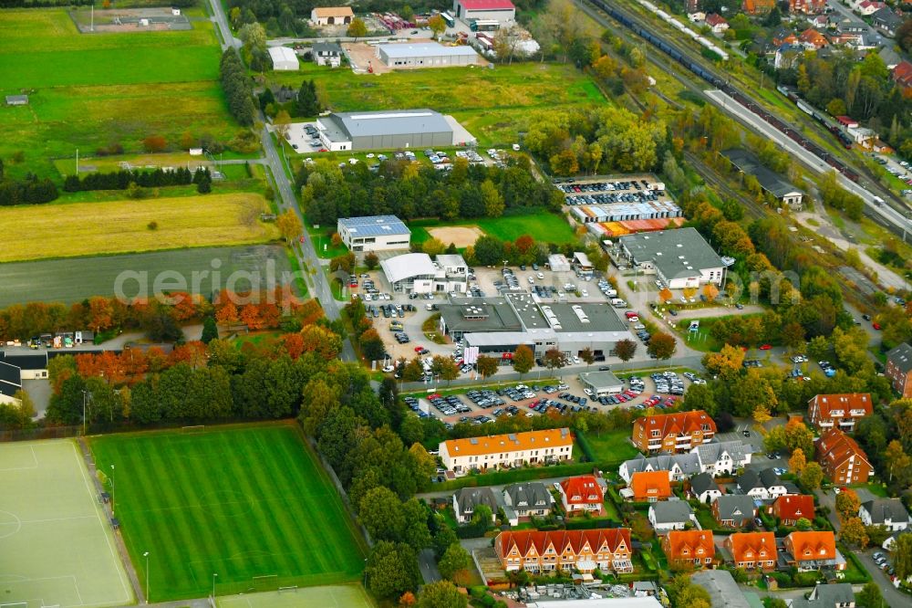 Aerial image Weyhe - Car dealership building Autohaus Brandt GmbH Im Bruch in the district Kirchweyhe in Weyhe in the state Lower Saxony, Germany