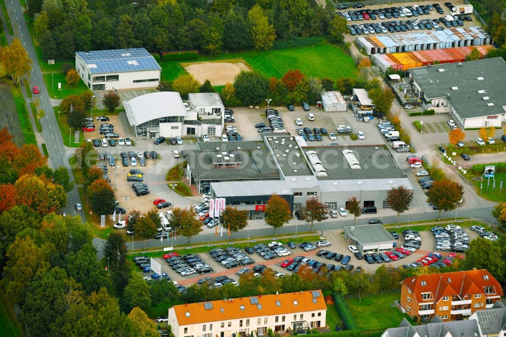 Aerial photograph Weyhe - Car dealership building Autohaus Brandt GmbH Im Bruch in the district Kirchweyhe in Weyhe in the state Lower Saxony, Germany