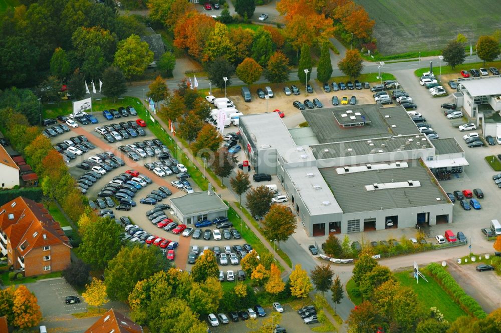 Aerial image Weyhe - Car dealership building Autohaus Brandt GmbH Im Bruch in the district Kirchweyhe in Weyhe in the state Lower Saxony, Germany