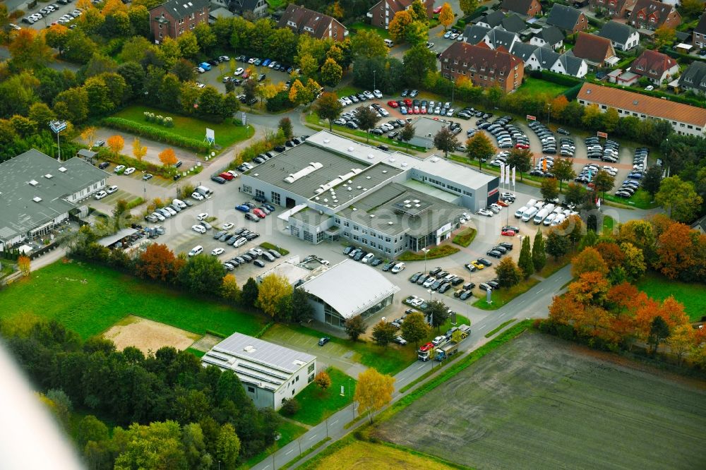 Aerial photograph Weyhe - Car dealership building Autohaus Brandt GmbH Im Bruch in the district Kirchweyhe in Weyhe in the state Lower Saxony, Germany