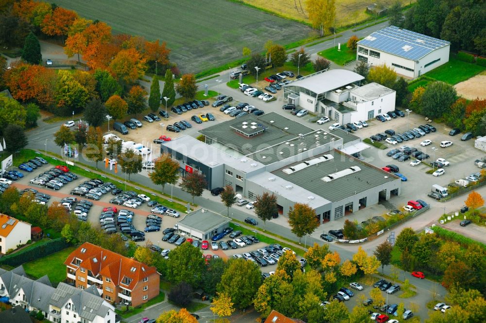 Weyhe from the bird's eye view: Car dealership building Autohaus Brandt GmbH Im Bruch in the district Kirchweyhe in Weyhe in the state Lower Saxony, Germany