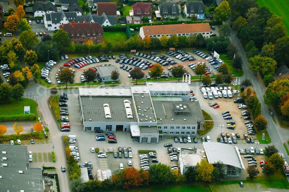 Aerial photograph Weyhe - Car dealership building Autohaus Brandt GmbH Im Bruch in the district Kirchweyhe in Weyhe in the state Lower Saxony, Germany