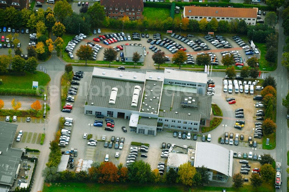 Aerial image Weyhe - Car dealership building Autohaus Brandt GmbH Im Bruch in the district Kirchweyhe in Weyhe in the state Lower Saxony, Germany