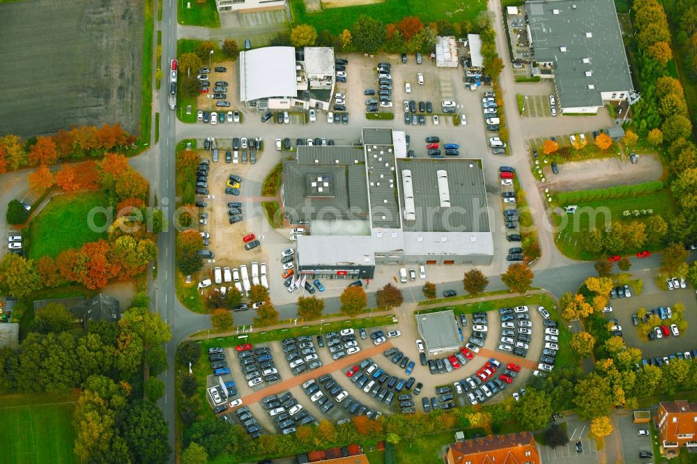 Aerial image Weyhe - Car dealership building Autohaus Brandt GmbH Im Bruch in the district Kirchweyhe in Weyhe in the state Lower Saxony, Germany