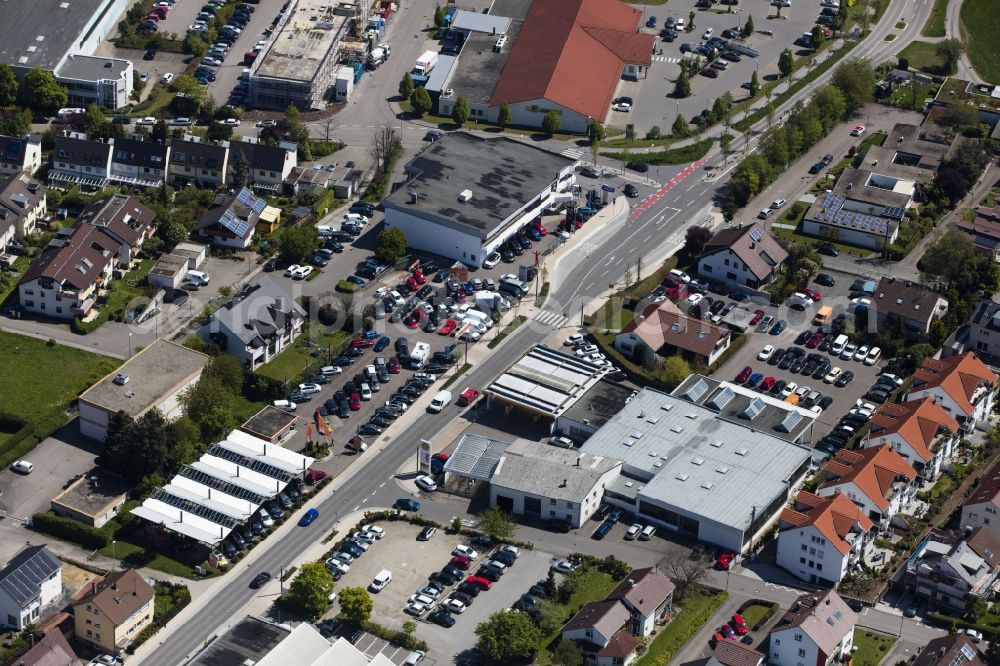 Rutesheim from above - Car dealership building Autohaus Epple GmbH & Co. KG on Leonberger Strasse in Rutesheim in the state Baden-Wuerttemberg, Germany