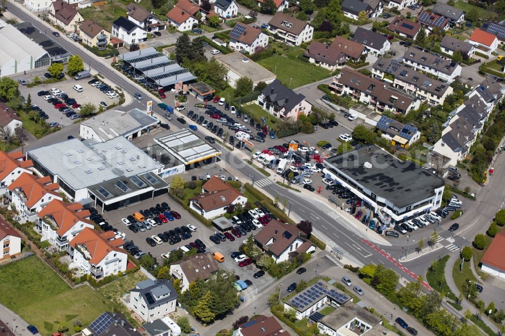 Aerial image Rutesheim - Car dealership building Autohaus Epple GmbH & Co. KG on Leonberger Strasse in Rutesheim in the state Baden-Wuerttemberg, Germany