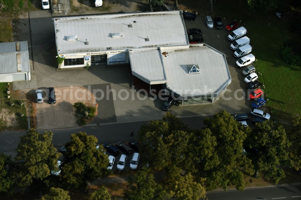 Werneuchen from the bird's eye view: Car dealership building VW Autohaus Hubert Thies on Freienwalder Chaussee in Werneuchen in the state Brandenburg