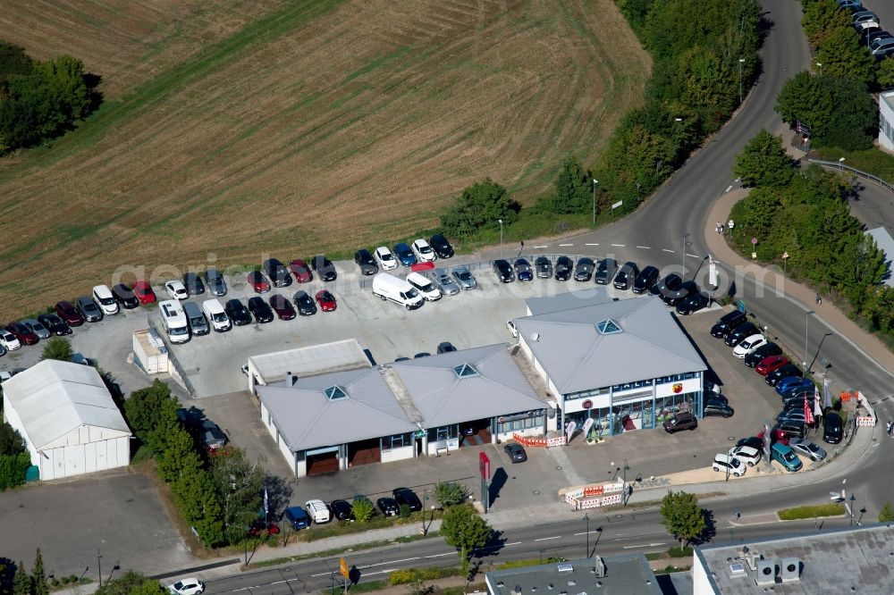 Weinsberg from above - Car dealership building of Autohaus Schick GmbH in of Haller Strasse in Weinsberg in the state Baden-Wurttemberg, Germany