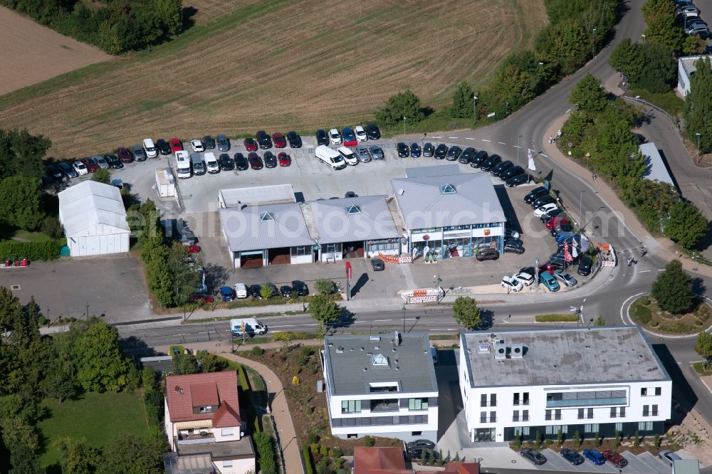 Weinsberg from the bird's eye view: Car dealership building of Autohaus Schick GmbH in of Haller Strasse in Weinsberg in the state Baden-Wurttemberg, Germany