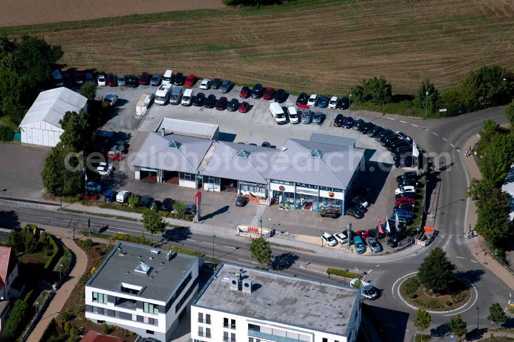 Aerial image Weinsberg - Car dealership building of Autohaus Schick GmbH in of Haller Strasse in Weinsberg in the state Baden-Wurttemberg, Germany