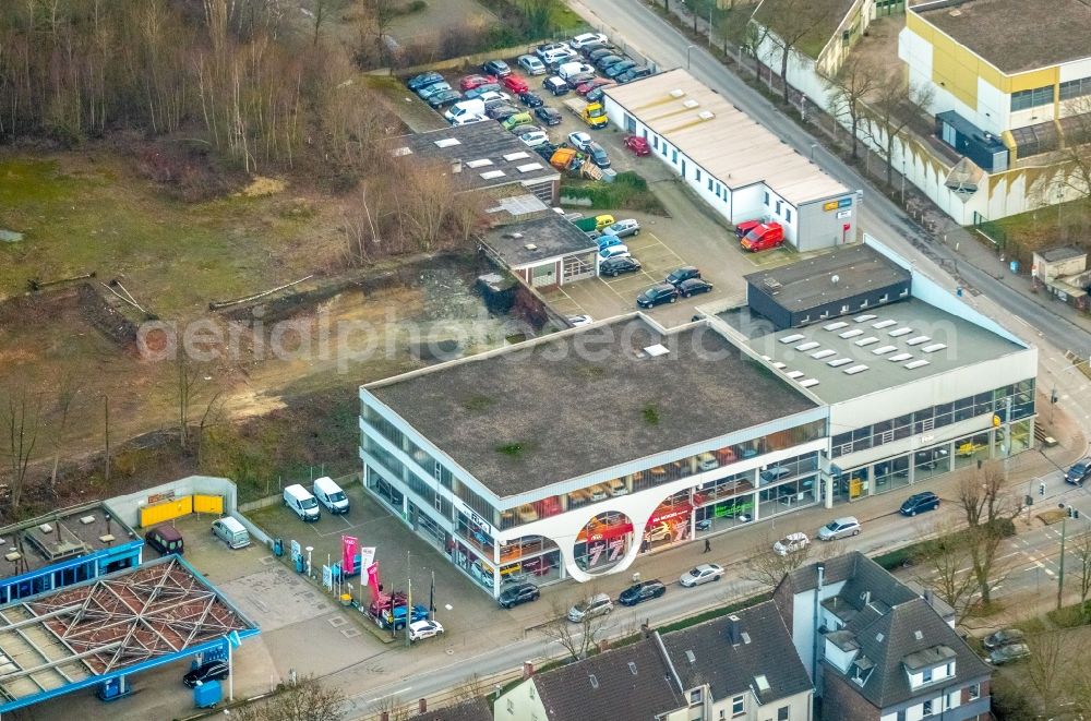 Aerial image Bochum - Car dealership building Castroper Strasse in Bochum in the state North Rhine-Westphalia, Germany