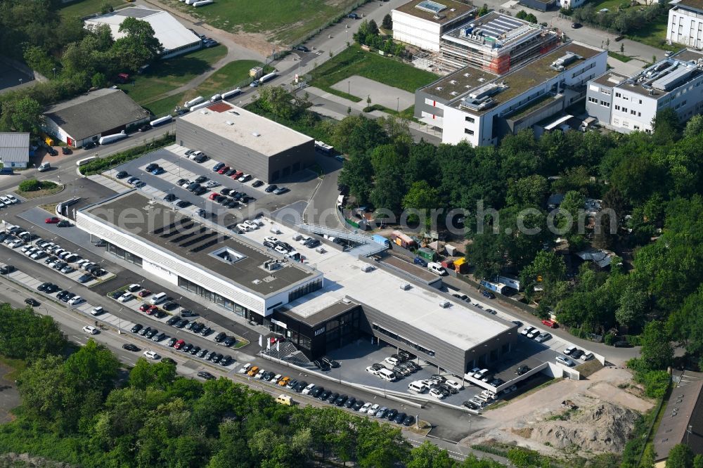 Freiburg im Breisgau from above - Car dealership building BMW Autohaus Maertin on Hermann-Mitsch-Strasse in Freiburg im Breisgau in the state Baden-Wuerttemberg, Germany