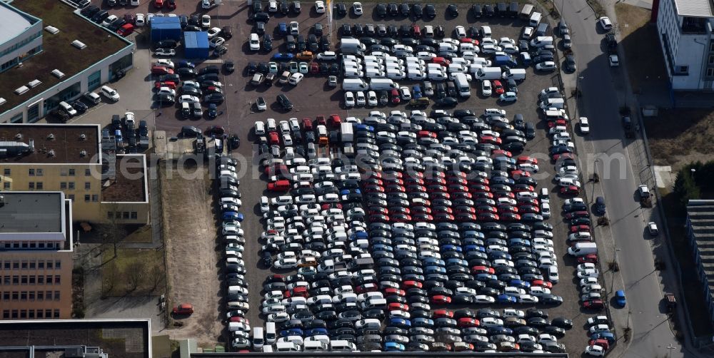 Teltow from above - Car dealership building Koenig on Oderstrasse in Teltow in the state Brandenburg