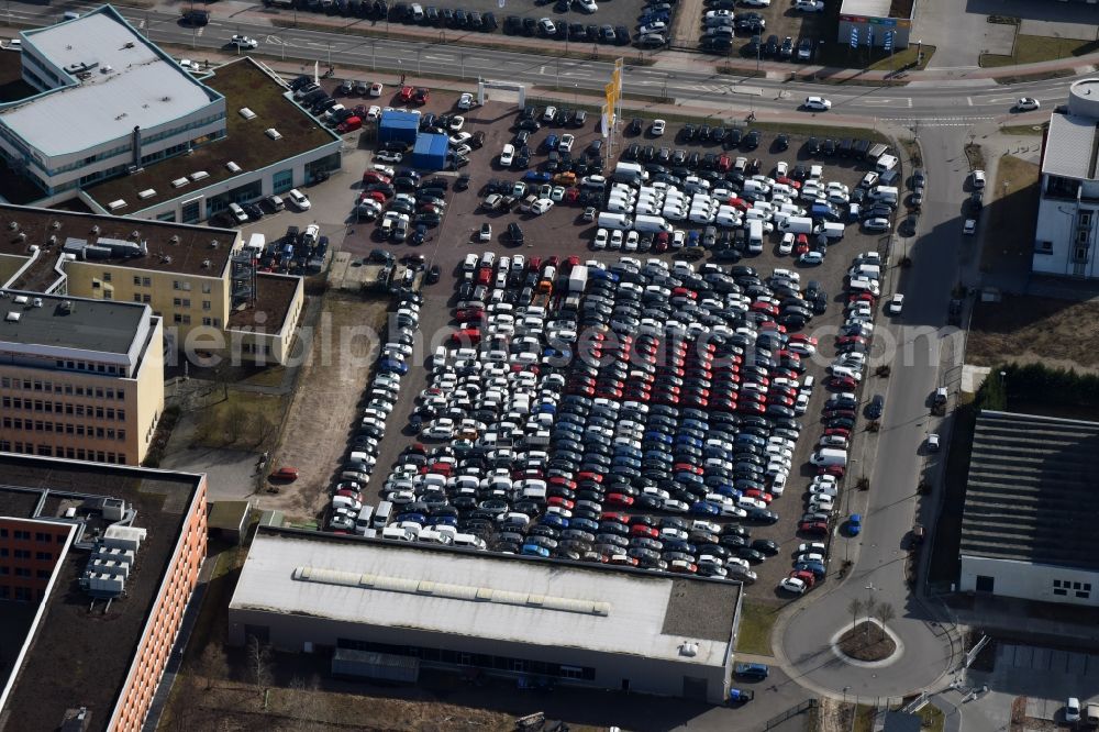 Aerial image Teltow - Car dealership building Koenig on Oderstrasse in Teltow in the state Brandenburg