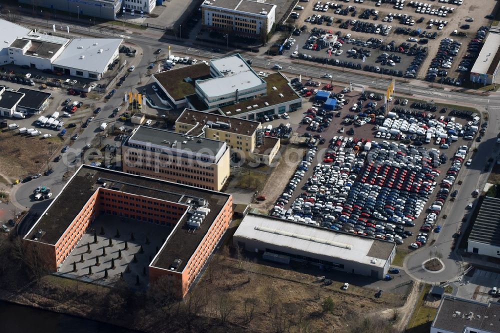 Teltow from above - Car dealership building Koenig on Oderstrasse in Teltow in the state Brandenburg