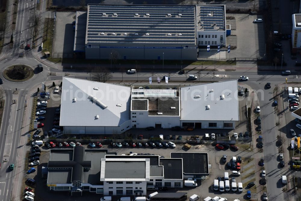 Aerial image Teltow - Car dealership building Koenig on Oderstrasse in Teltow in the state Brandenburg