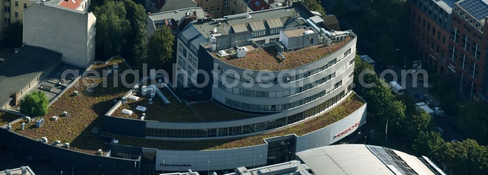 Aerial image Berlin - Car dealership building Porsche Zentrum Berlin on Franklinstrasse in the district Charlottenburg in Berlin, Germany