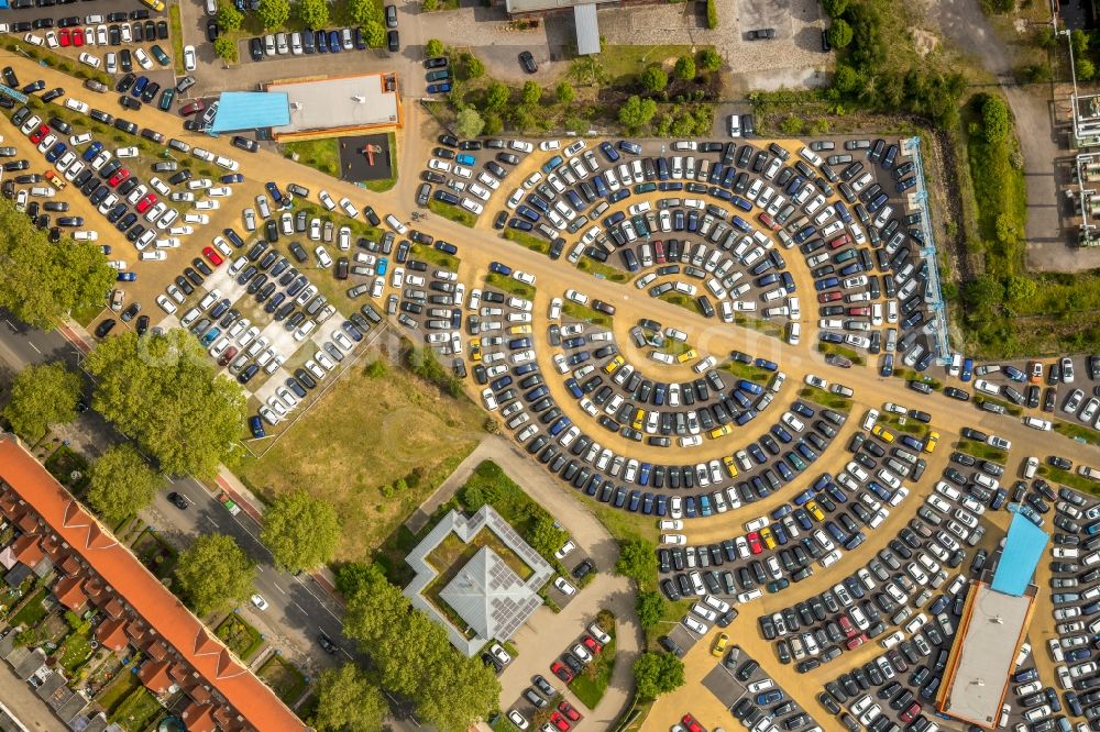 Hamm from above - Car dealership building of W. Potthoff GmbH in Hamm in the state North Rhine-Westphalia, Germany