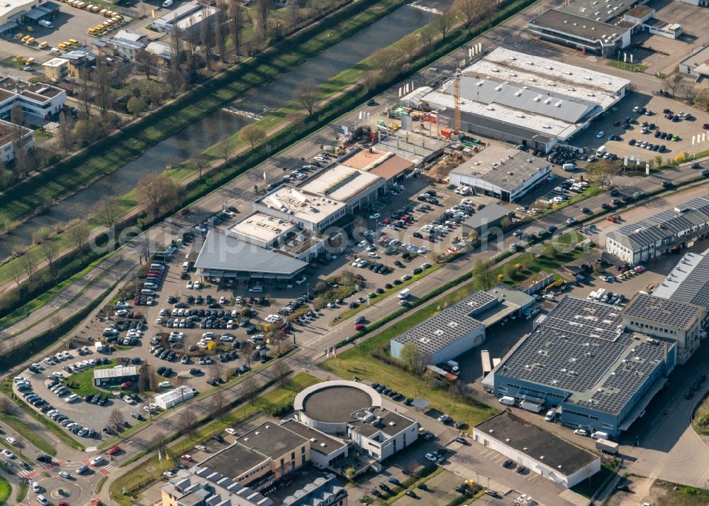 Emmendingen from above - Car dealership building Schmock in Emmendingen in the state Baden-Wurttemberg, Germany