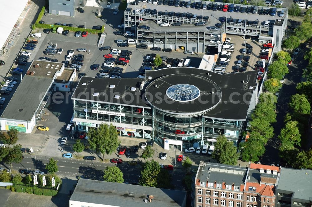 Aerial image Berlin - Car dealership building Volkswagen Automobile Berlin GmbH on Franklinstrasse in Berlin, Germany