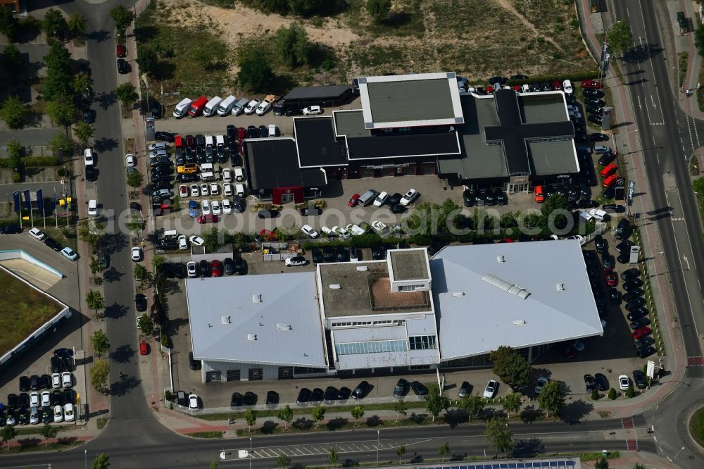 Aerial image Teltow - Car dealership building on Warthestrasse in Teltow in the state Brandenburg, Germany