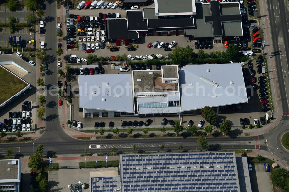 Aerial photograph Teltow - Car dealership building on Warthestrasse in Teltow in the state Brandenburg, Germany