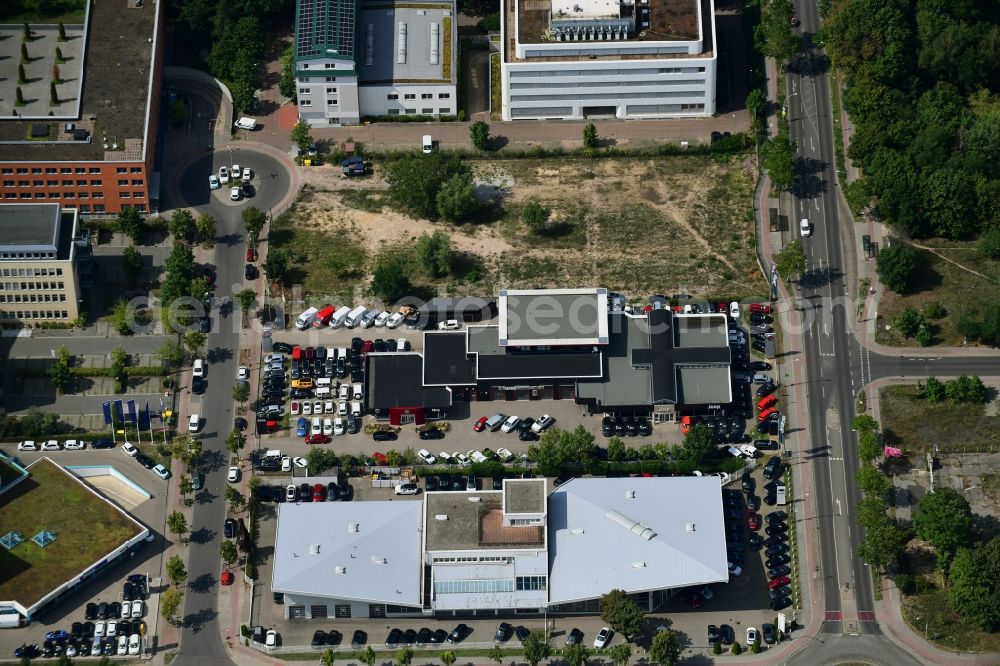 Teltow from above - Car dealership building on Warthestrasse in Teltow in the state Brandenburg, Germany