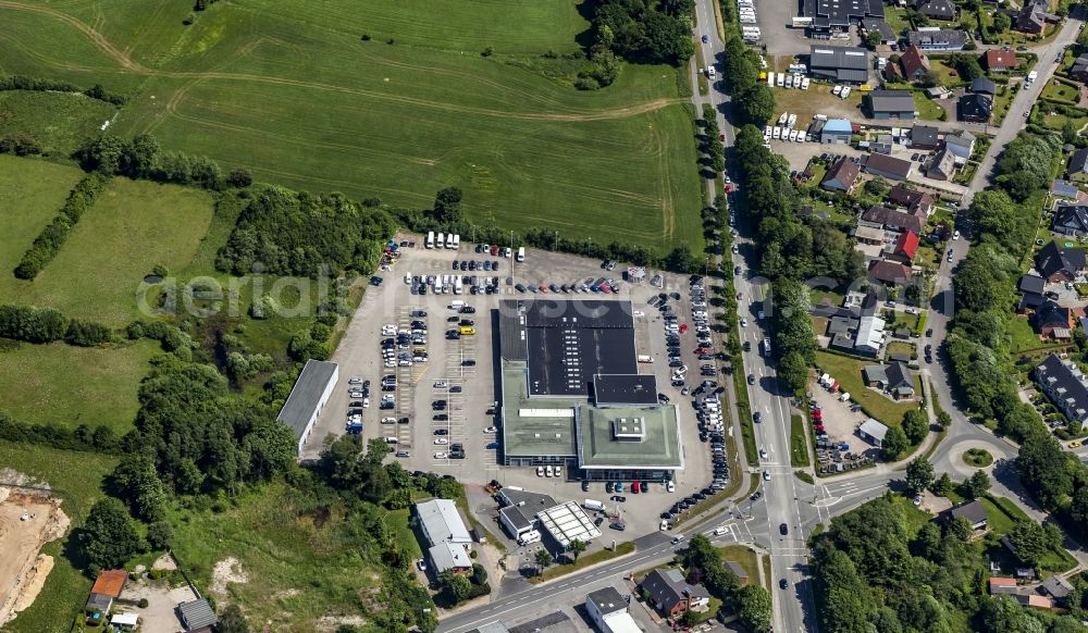 Flensburg from above - Car dealership building Volkswagen Zentrum Flensburg in Flensburg in the state Schleswig-Holstein, Germany