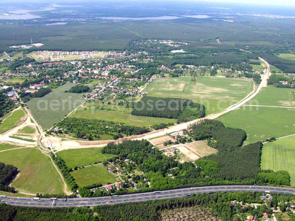 Michendorf from above - Blick auf Michendorf und Bau der Ortsumgehungsstraße Michendorf-Süd