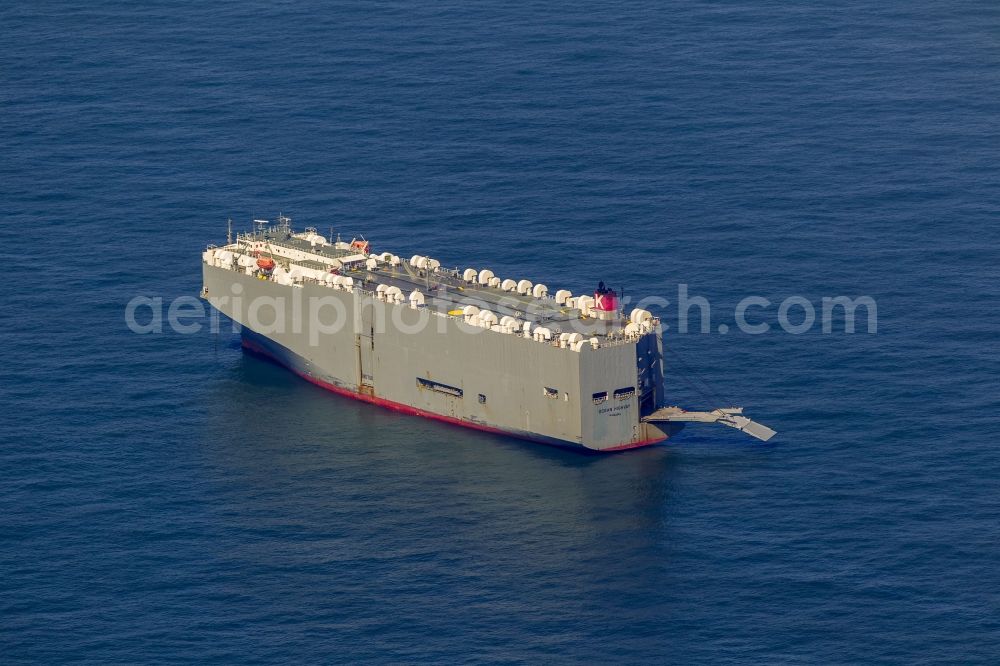 Aerial image Wangerooge - Autotransporter- cargo ship Ocean Highway Panamar off the coast of Wangerooge in the North Sea in Lower Saxony