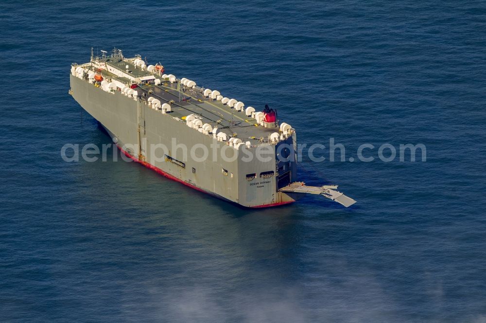 Aerial photograph Wangerooge - Autotransporter- cargo ship Ocean Highway Panamar off the coast of Wangerooge in the North Sea in Lower Saxony