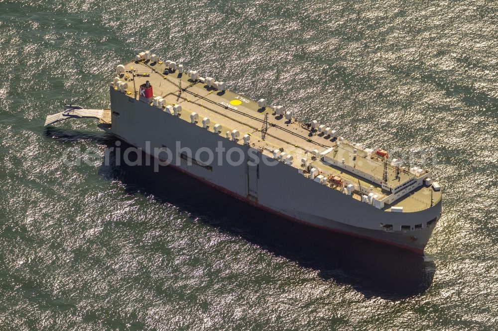 Aerial image Wangerooge - Autotransporter- cargo ship Ocean Highway Panamar off the coast of Wangerooge in the North Sea in Lower Saxony