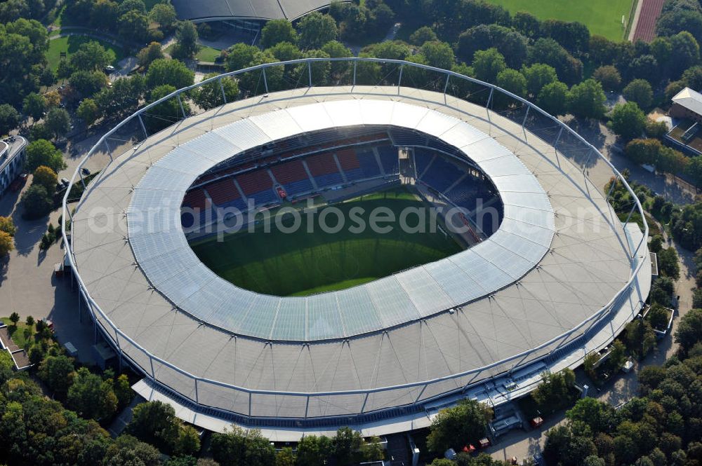 Aerial photograph Hannover - Die AWD-Arena, früher Niedersachsenstadion, im Stadtteil Calenberger Neustadt. Das Stadion bietet Platz für 49.000 Zuschauer und ist die Heimspielstätte des Fußballklubs Hannover 96. The AWD-Arena, formerly Niedersachsenstadion, in the district Calenberger Neustadt.