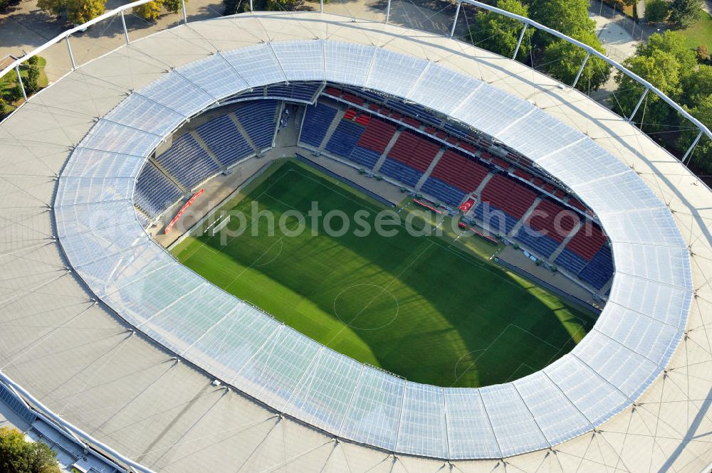 Aerial image Hannover - Die AWD-Arena, früher Niedersachsenstadion, im Stadtteil Calenberger Neustadt. Das Stadion bietet Platz für 49.000 Zuschauer und ist die Heimspielstätte des Fußballklubs Hannover 96. The AWD-Arena, formerly Niedersachsenstadion, in the district Calenberger Neustadt.